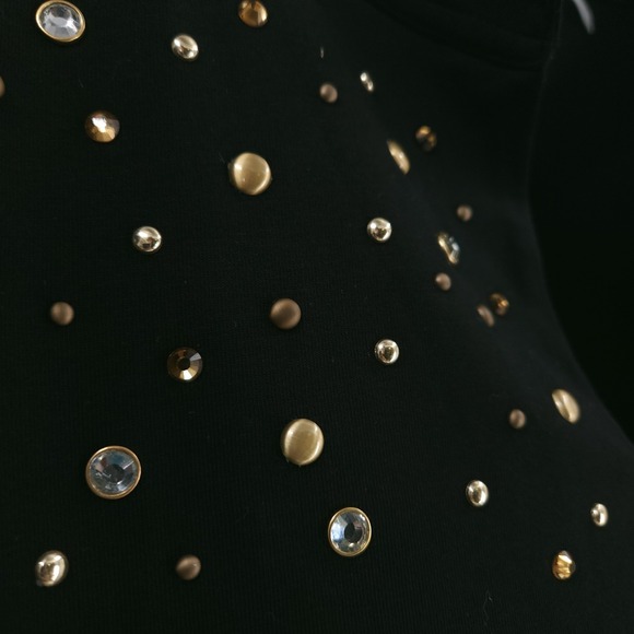 Karl Lagerfeld Paris Studded Ruffle Knit Black Short Sleeve Top Womens Size XL - Picture 5 of 10